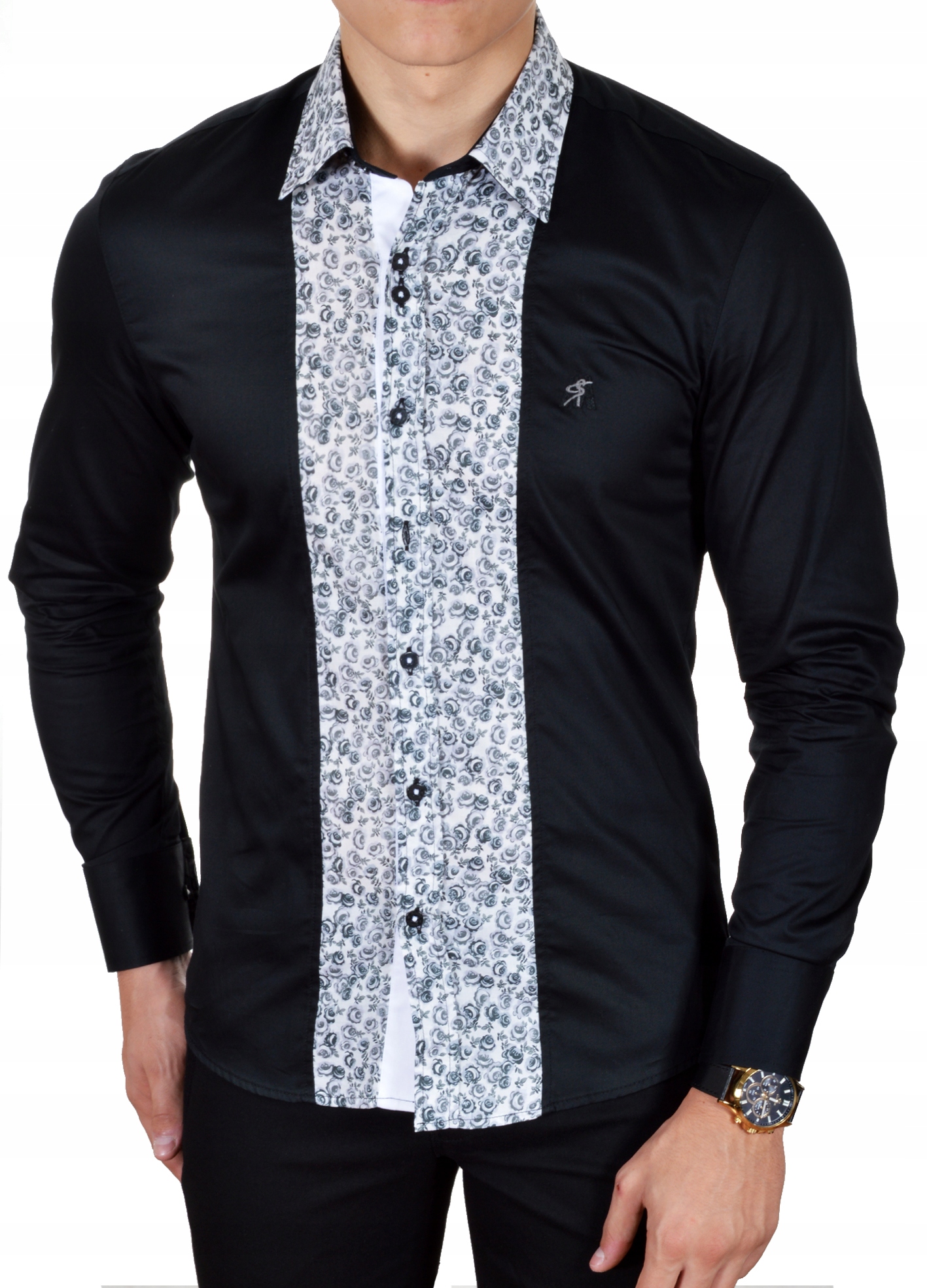 Pánská Elegantní košile Mondo Černé květy.