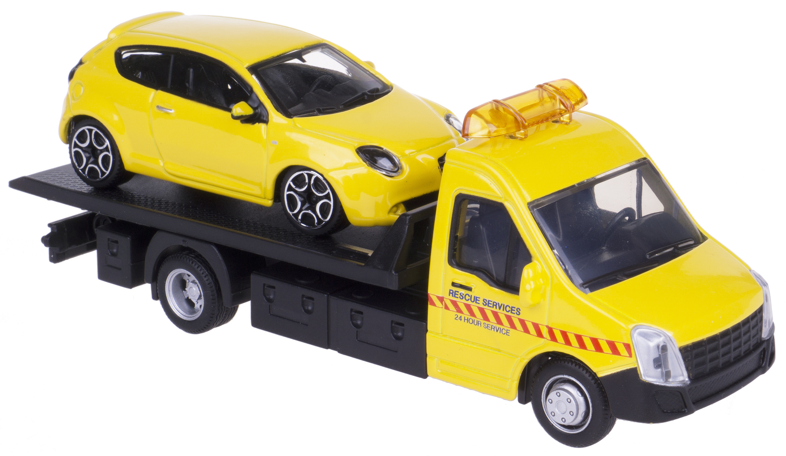 

Auto Laweta + Alfa Romeo Mito Bburago 1:43 Żółty