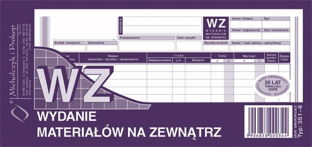 

351-8 Wz Wydanie Materiałów Na Zewnątrz 1/3 A4