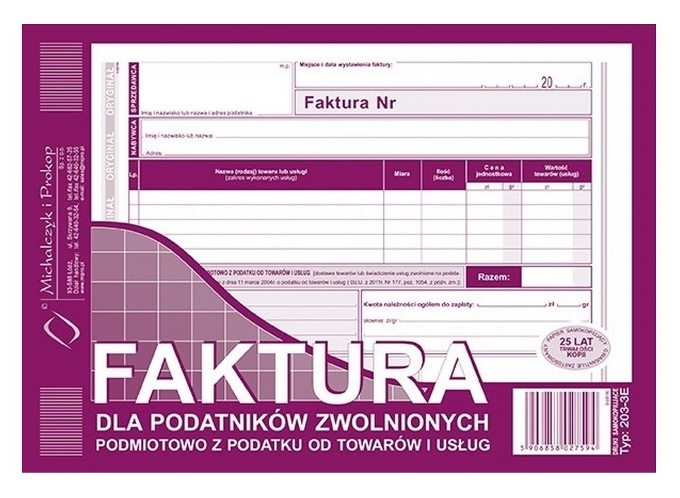 

203-3E Faktura Podatników Zwolnionych Podmiotowo