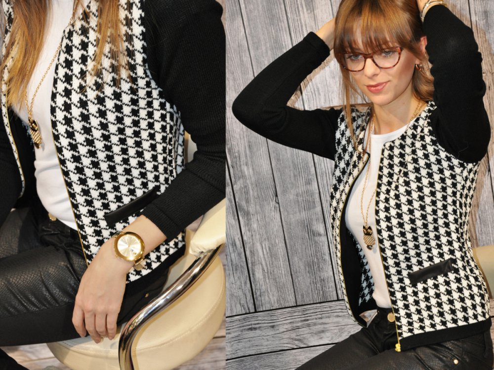 MIKOS*ŻAKIET CHANELKA SWETEREK W PEPITKĘ M Model 558