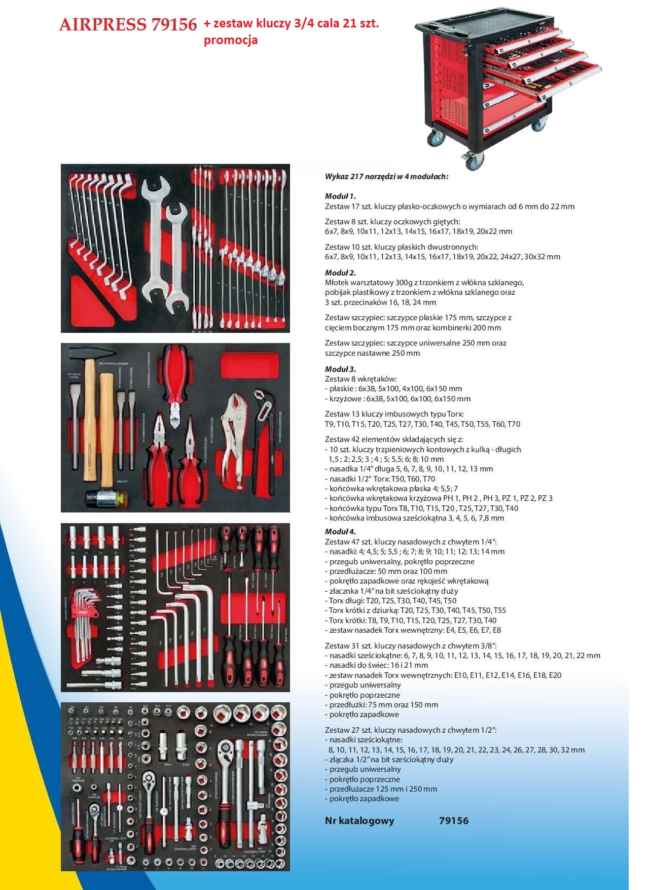 Wózek narzędziowy AIRPRESS 79156 + KLUCZE 3/4 CALA