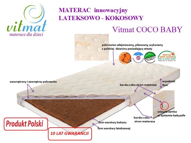 Materac 140x70 LATEKS-KOKOS VITMAT COCO BABY Bohater inny