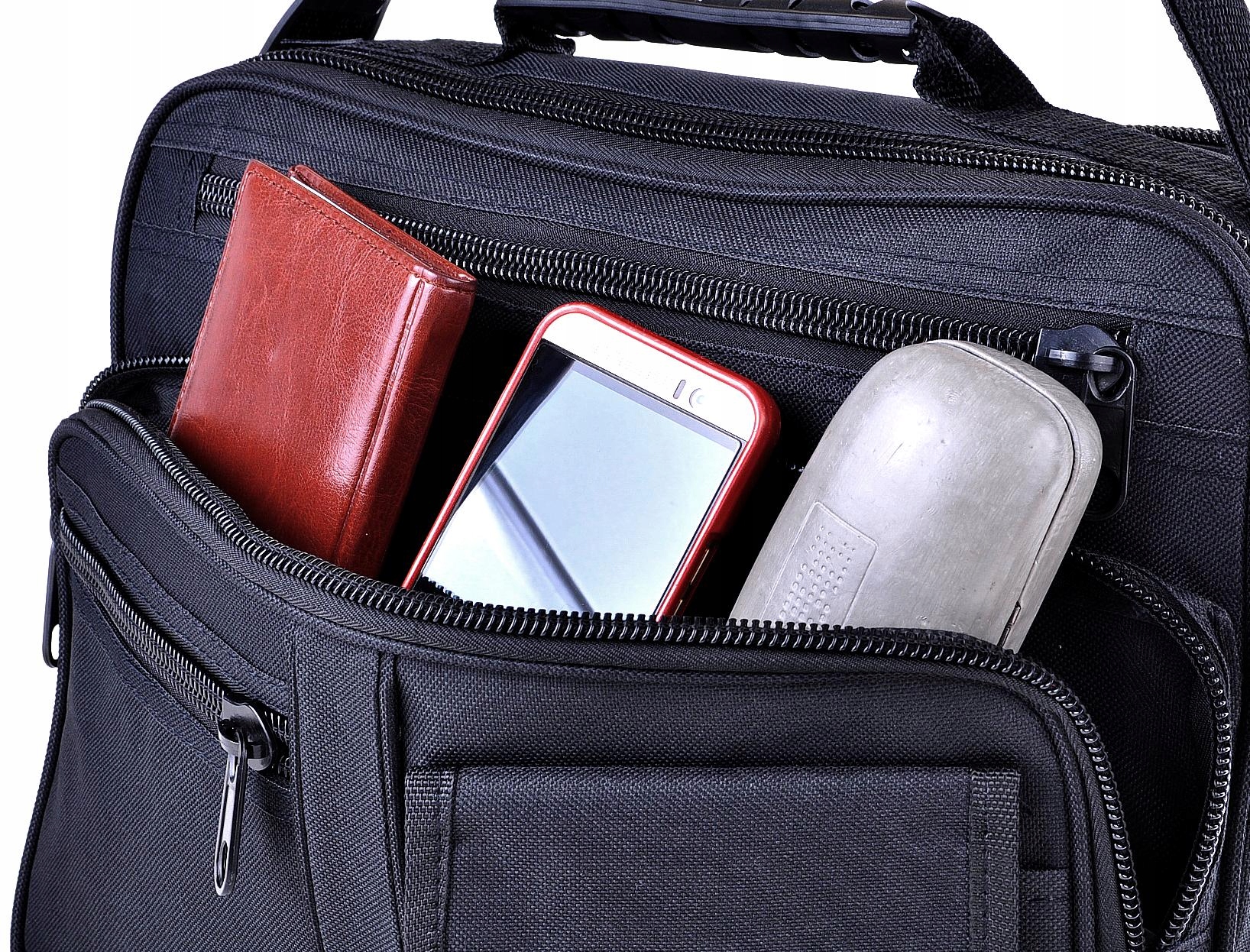 CODZIENNA CZARNA TORBA MĘSKA NA RAMIĘ Z KABURĄ 13L Materiał dominujący codura