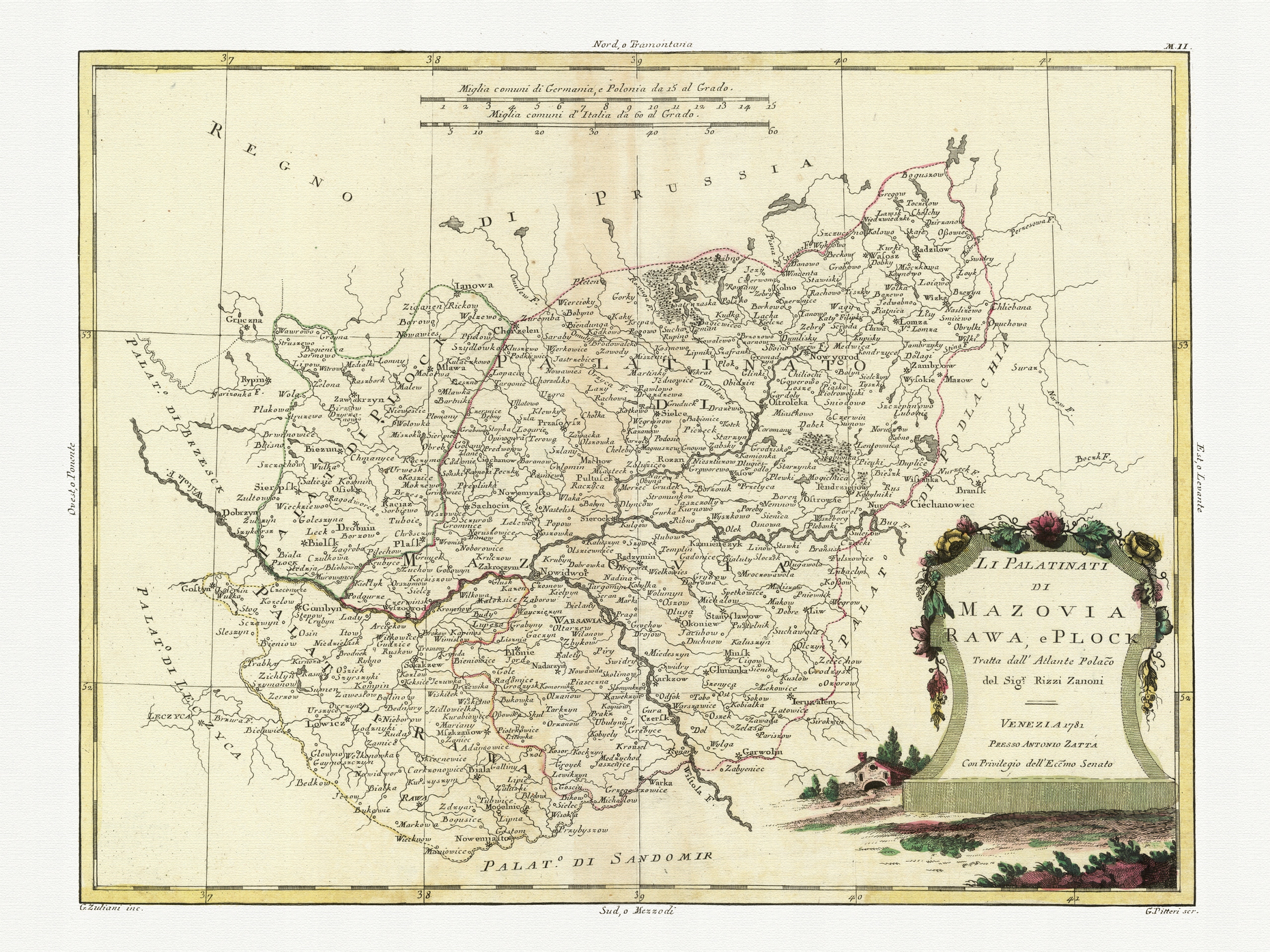 mapa warszawa płock WARSZAWA PŁOCK ŁOWICZ mapa Rizzi Zannoni 1782r. 5953492404 