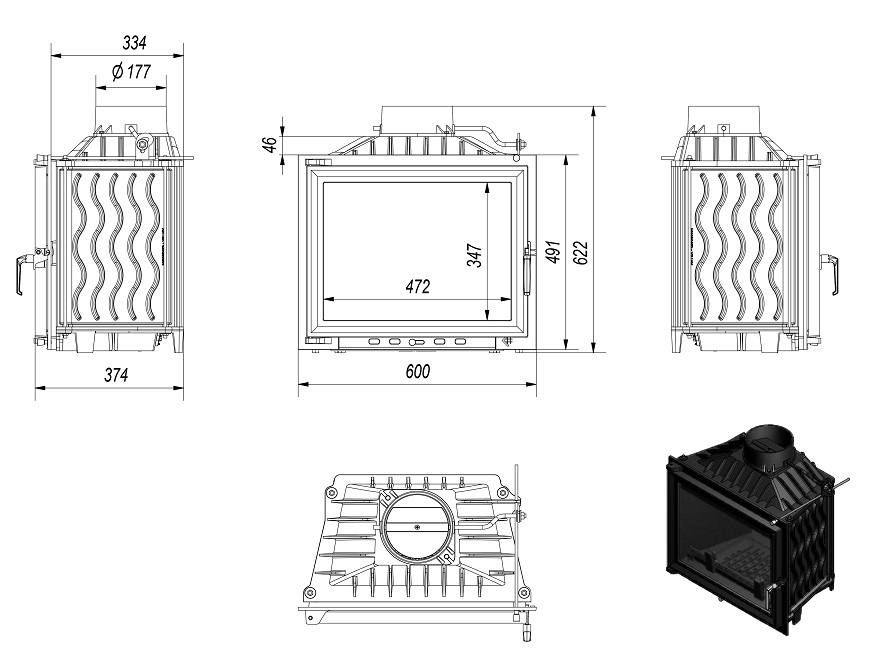 KOMINEK powietrzny kratki WKŁAD KOMINKOWY żeliwny ANTEK 10 kW wylot fi 180 Kod producenta ANTEK/PF
