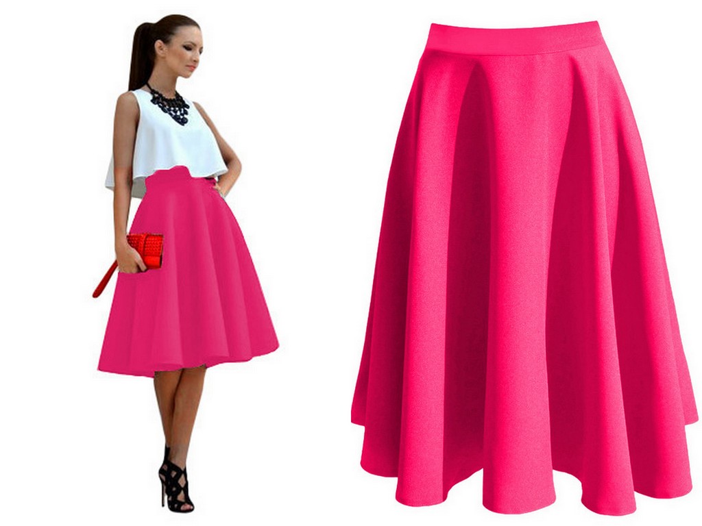 SPÓDNICA z KOŁA AMARANT ROZKLOSZOWANA MIDI 40_42