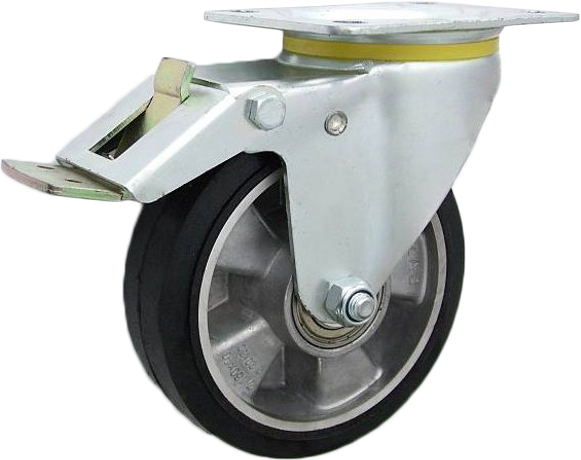 Koło Koła fi 160 mm Aluminiowo Gumowe Skrętne Z Hamulcem Do Lad, Regałów