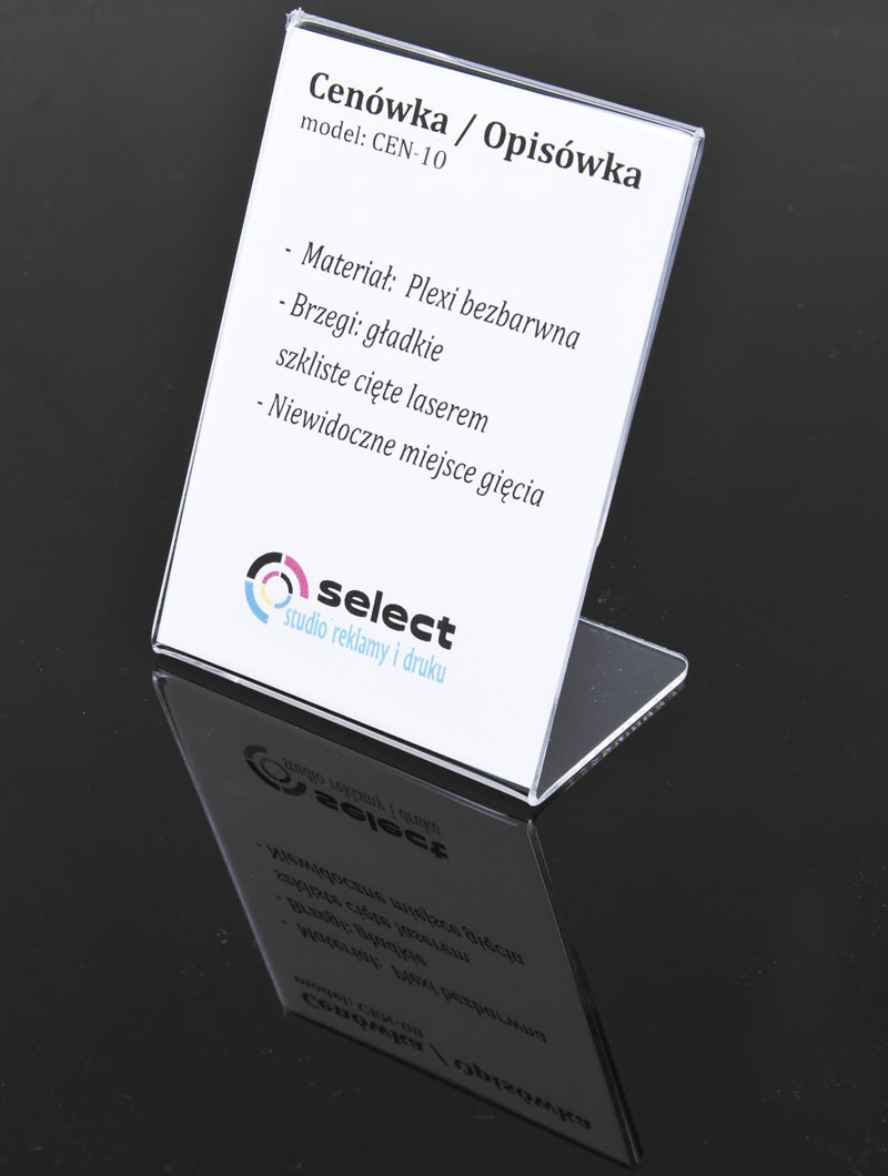 A5 STOJAK NA CENĘ, OPIS, ULOTKĘ - CENÓWKA z PLEXI - TYP L - PION Marka Select