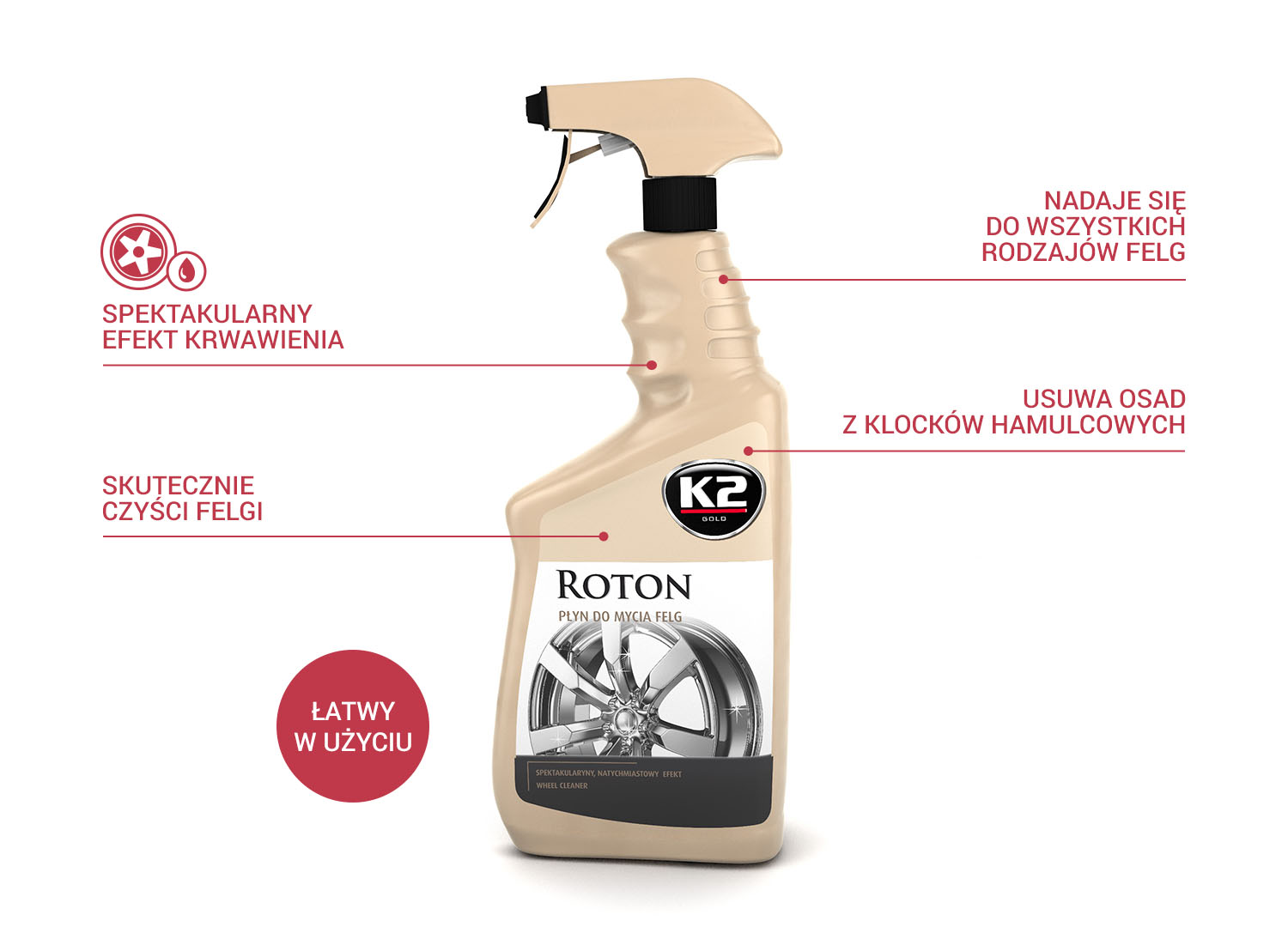 K2 ROTON 770ML płyn do mycia FELG KRWAWIĄCA FELGA Pojemność opakowania 700 ml