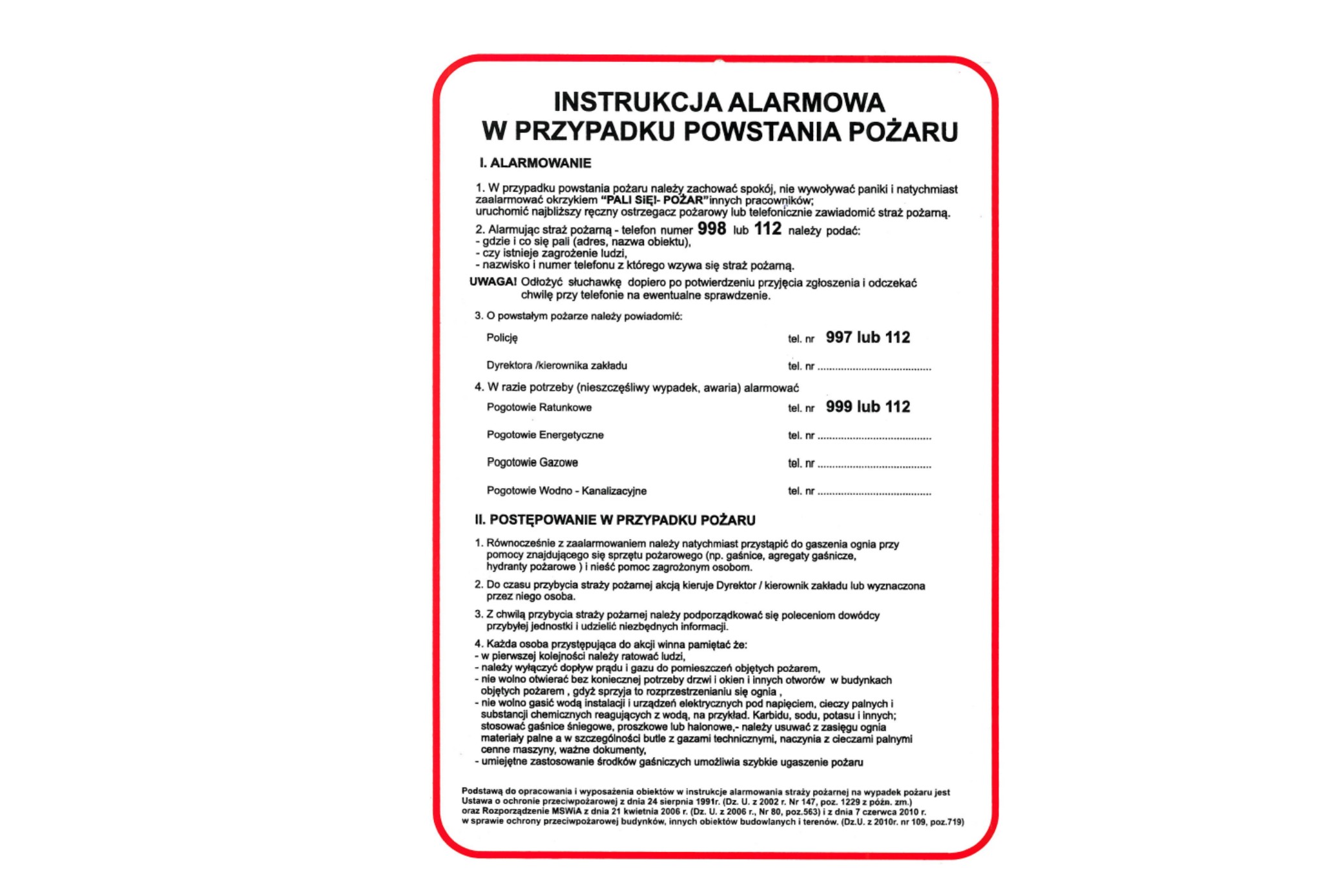

Instrukcja Alarm W Przypadku Powstania Pożaru