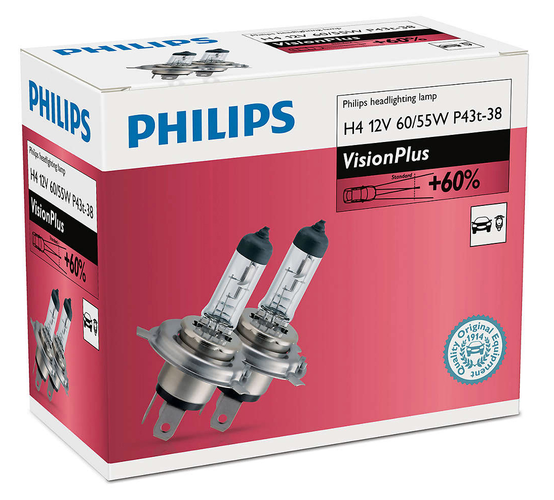 

2x Żarówki Philips Vision Plus H4 +60% Światła