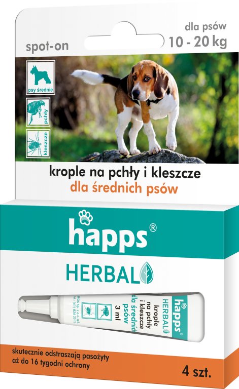 HAPPS КАПЛИ ОТ БЛОХ И КЛЕЩЕЙ ДЛЯ СОБАК ДО 20 КГ