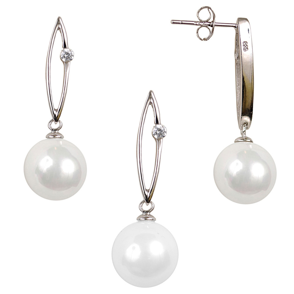 Stříbrný Komplet S Shellovými Kuličkami A Zirkony