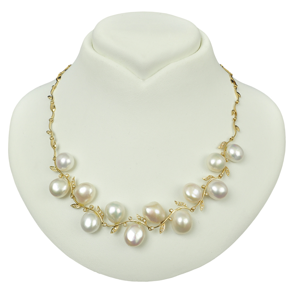 Aristokratický Zlatý Náhrdelník S Perlami A Brilianty