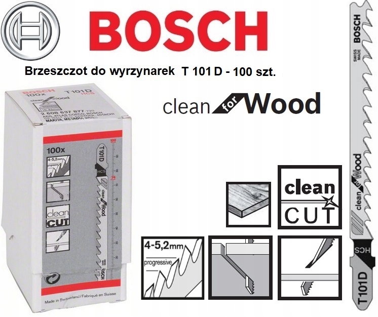 100 sztuk Brzeszczot do wyrzynarek T 101 D BOSCH Kod producenta 2608637877