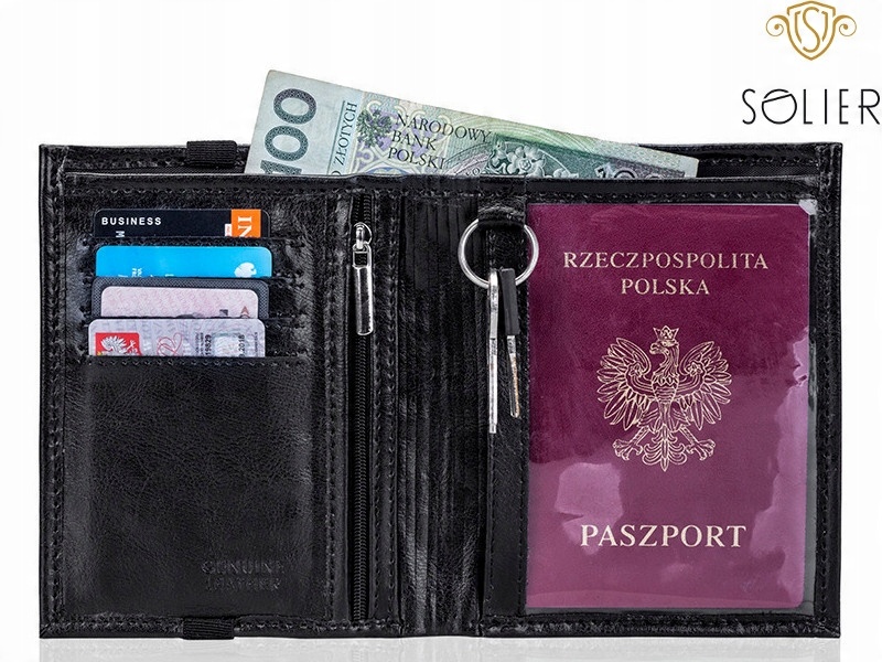 

Solier Portfel Etui Na Paszport Klucze Skórzany