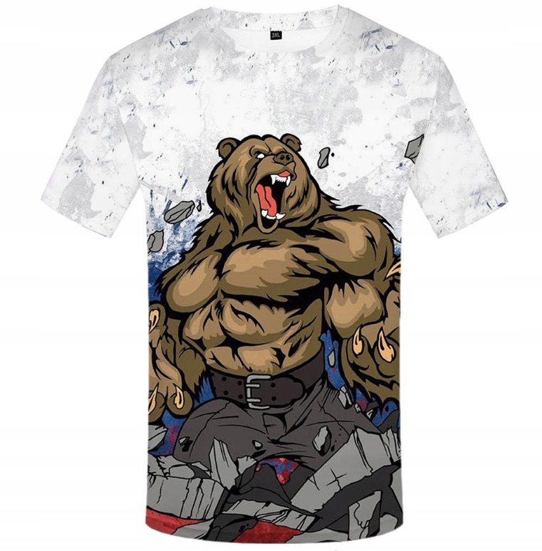 MĘSKA KOSZULKA T-SHIRT 3D NIEDŹWIEDŹ SIŁOWNIE S