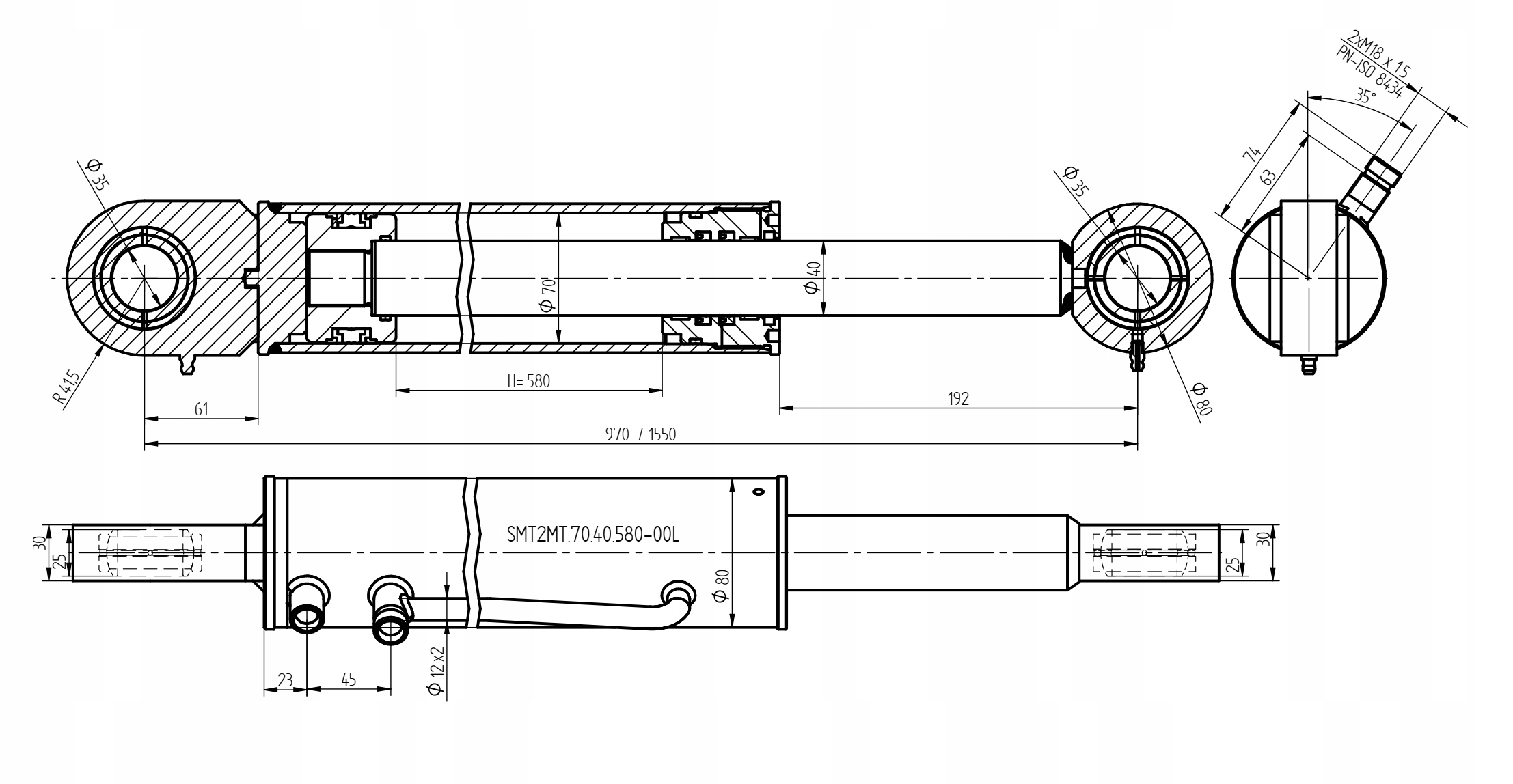 SILOWNIK HYDRAULICZNY CYLINDER 580 LP METALTECHNIK Part number SMT2MT 70 40 580 00