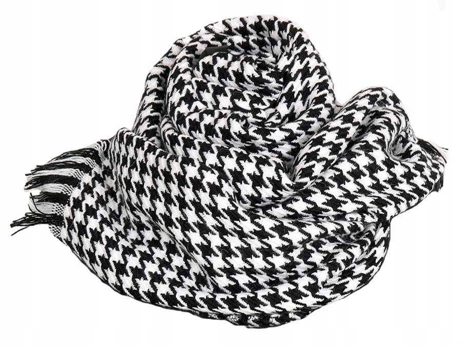 MIĘCIUTKI SZAL Z WEŁNĄ PEPITO CZARNO BIAŁE UNISEX