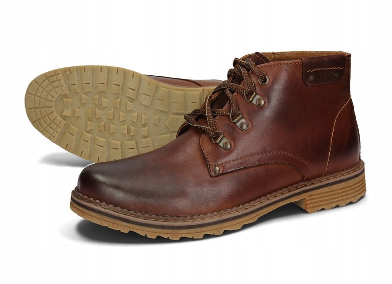 TRZEWIKI TRAPERY ŚNIEGOWCE SKÓRA 358 BRĄZ 41 Rozmiar 41