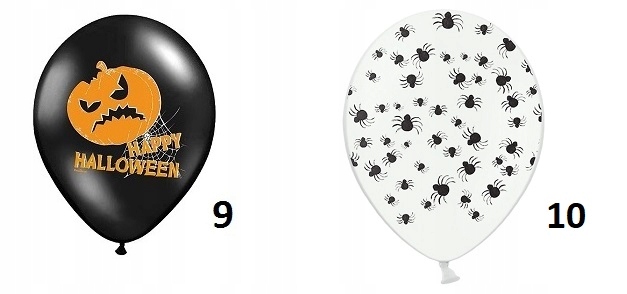 BALONY NA HALLOWEEN Z NADRUKIEM 9 WZORÓW 35 CM HIT Kolor dominujący czarny