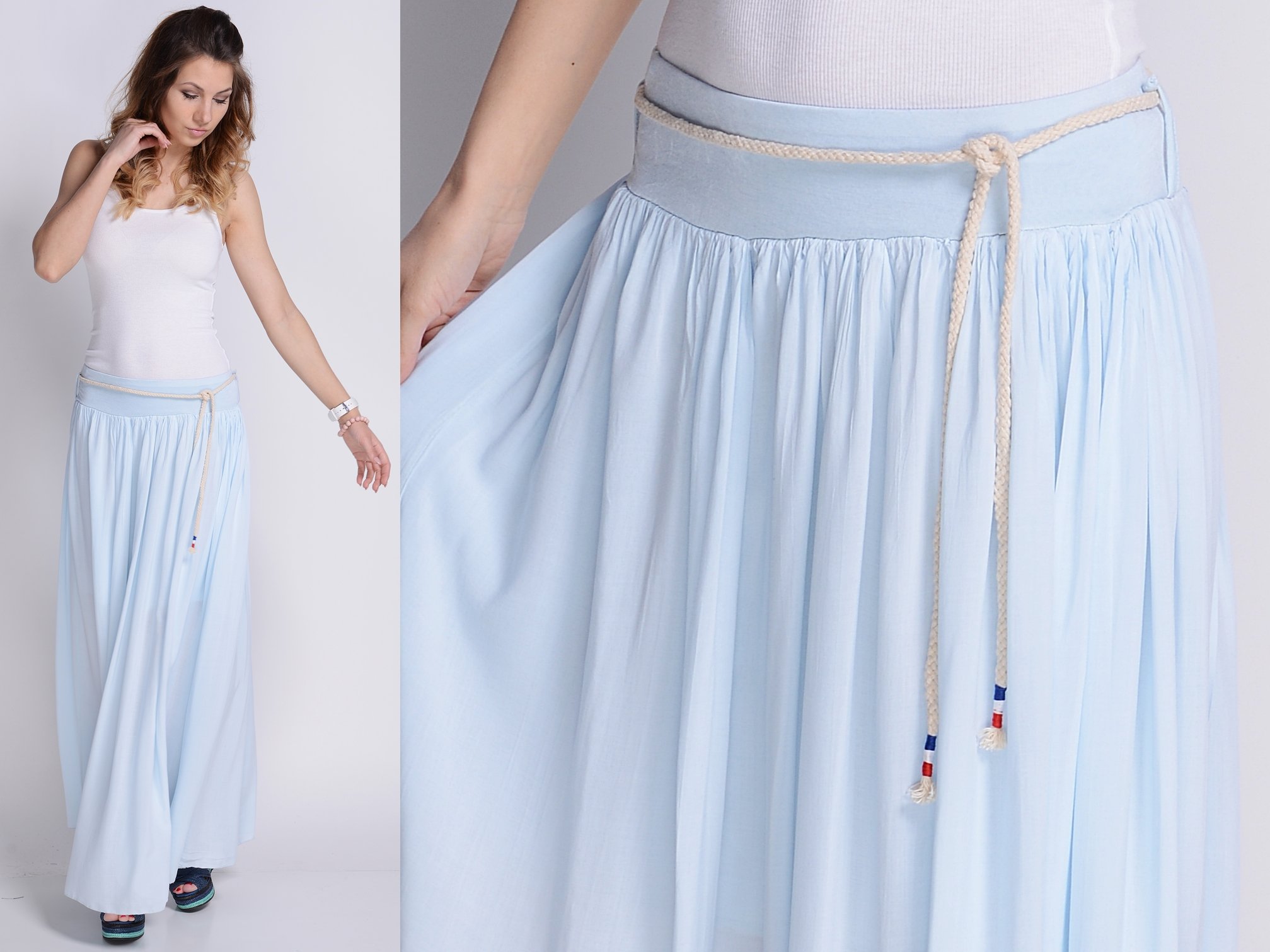 Włoska Długa zwiewna SPÓDNICA MAXI + pasek JAKOŚĆ Wzór dominujący inny wzór