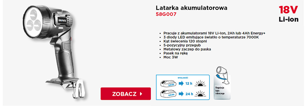 LATARKA AKUMULATOROWA GRAPHITE 58G007 ENERGY+ 18V Marka GRAPHITE