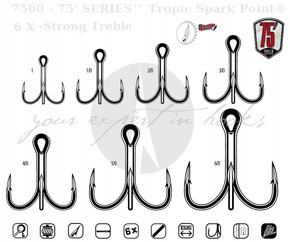 VMC 7560 75 Series Spark Point 6X Strong Treble Hook