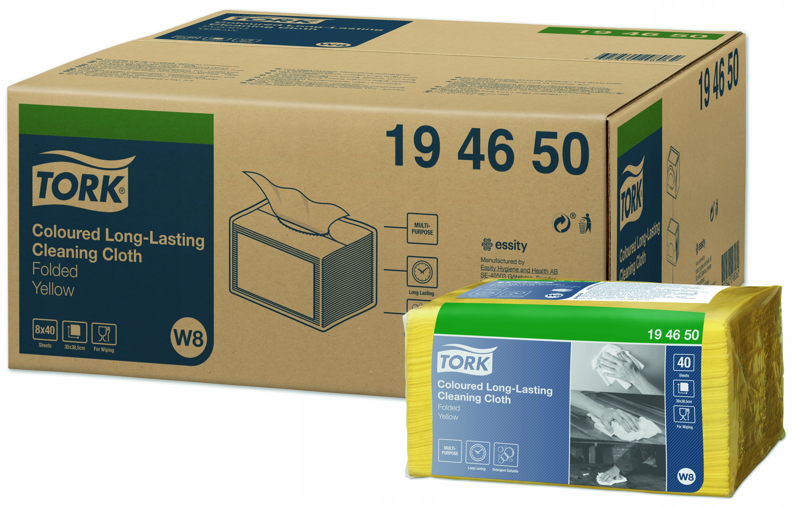 Zestaw 8x Tork 194650 Ściereczki Haccp żółte W8 40 sztuk 1-w włókninowe