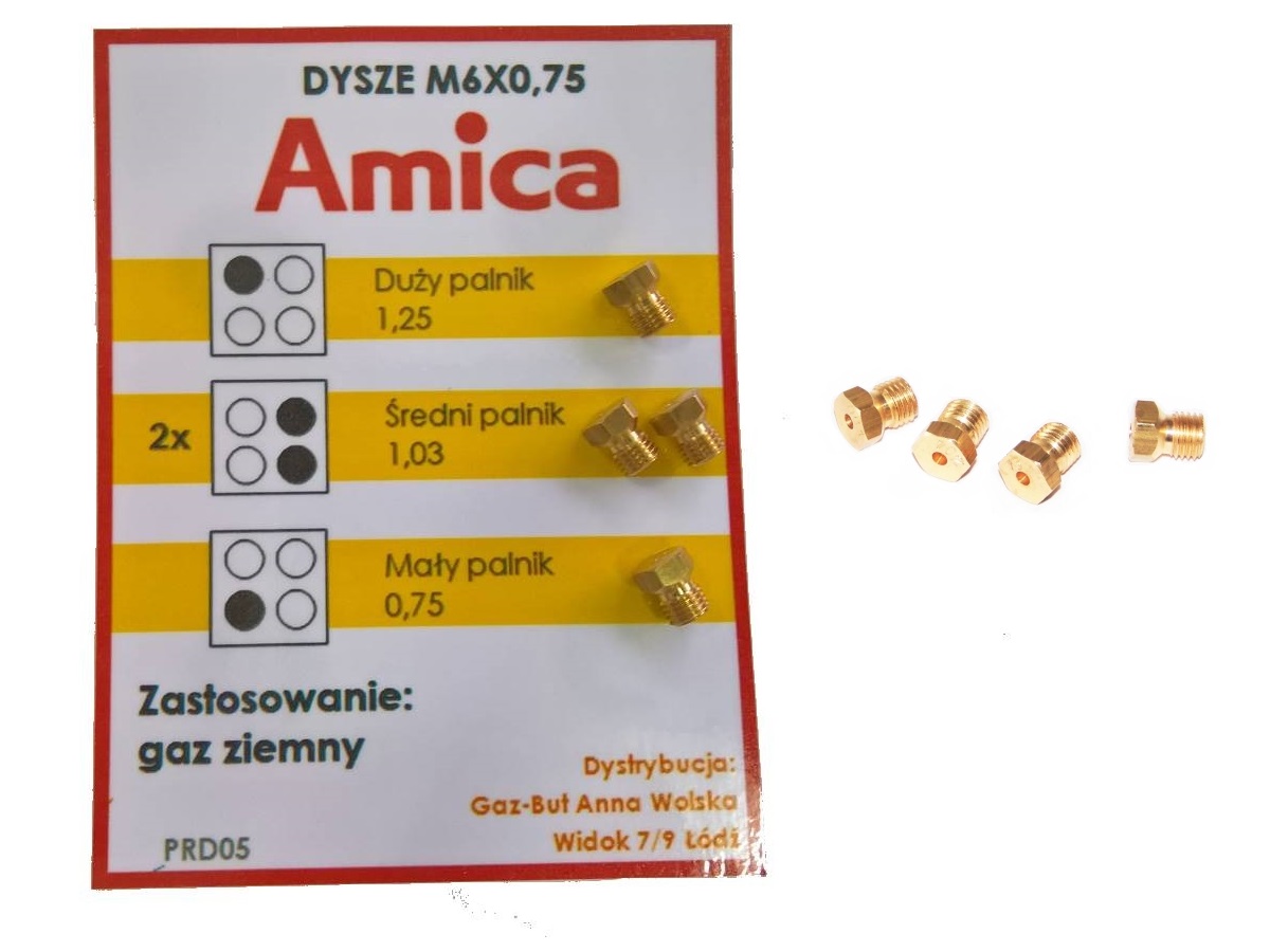 

Dysze Amica gaz ziemny miejski Płyta Kuchenka