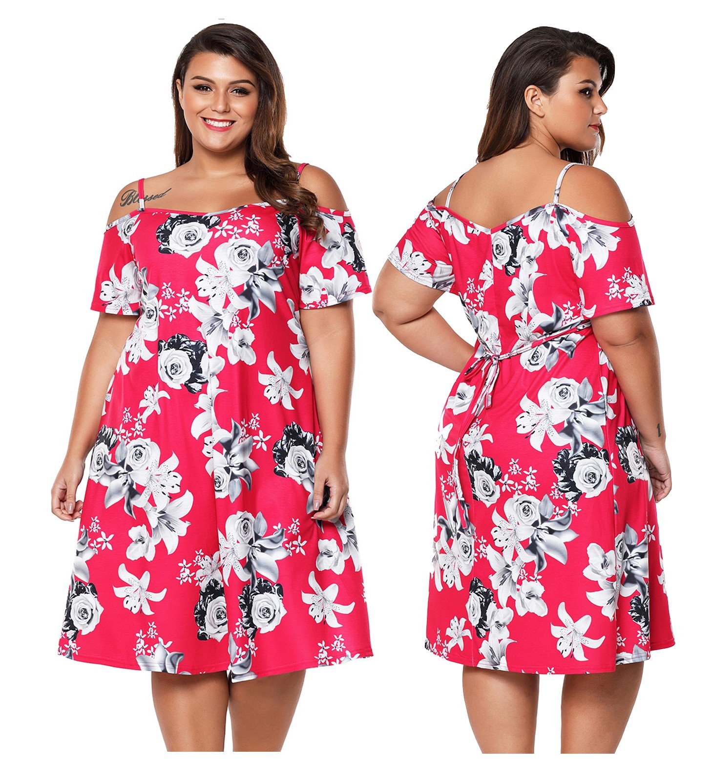 

Sukienka w kwiaty 61964 Plus Size koktajlowa 46