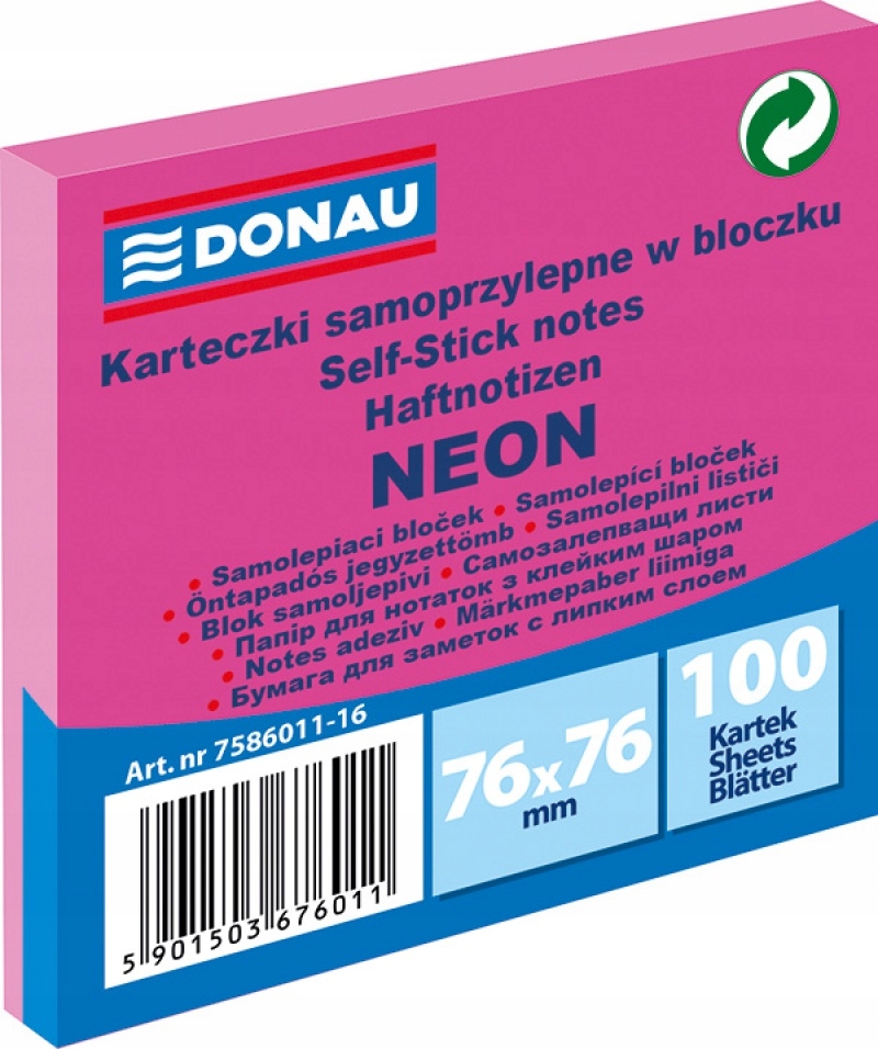 

Karteczki Samoprzylepne 76x76 Donau Neon Różowe