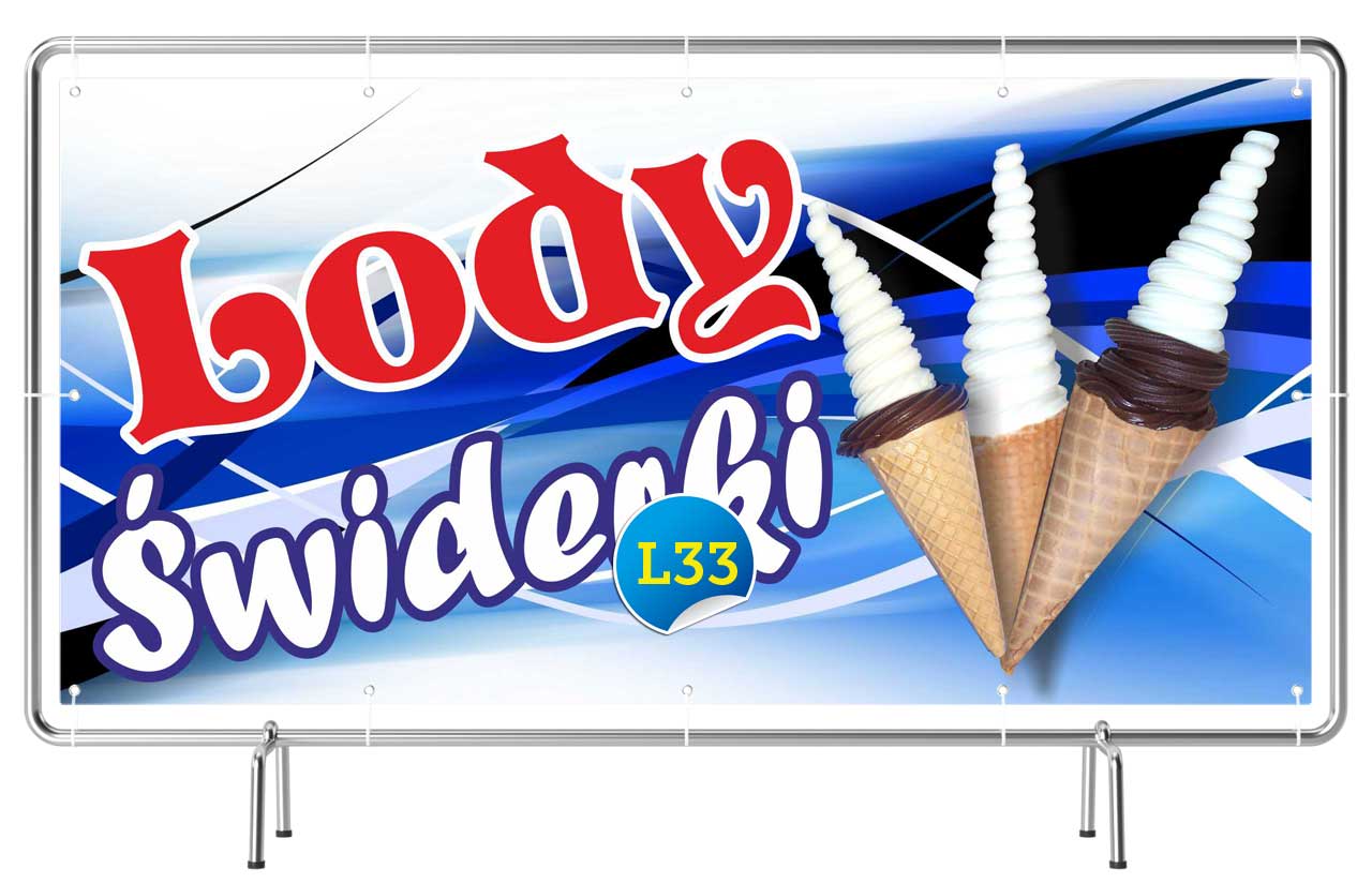 

Solidny baner rwklamowy 3mx1m Lody Świderki