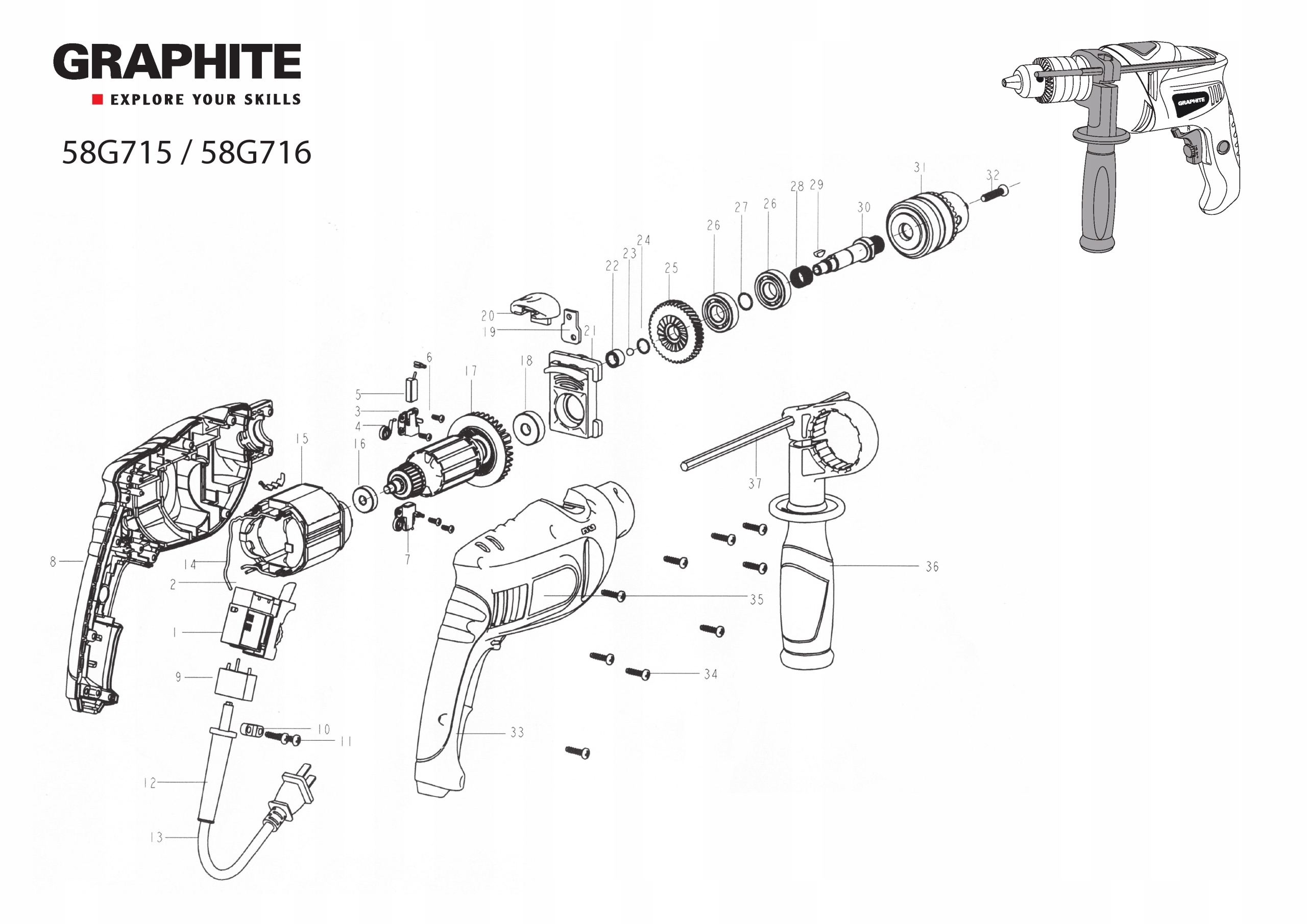 GRAPHITE 58G715 WŁĄCZNIK WYŁĄCZ WIERTARKI UDAROWEJ Rodzaj włącznik