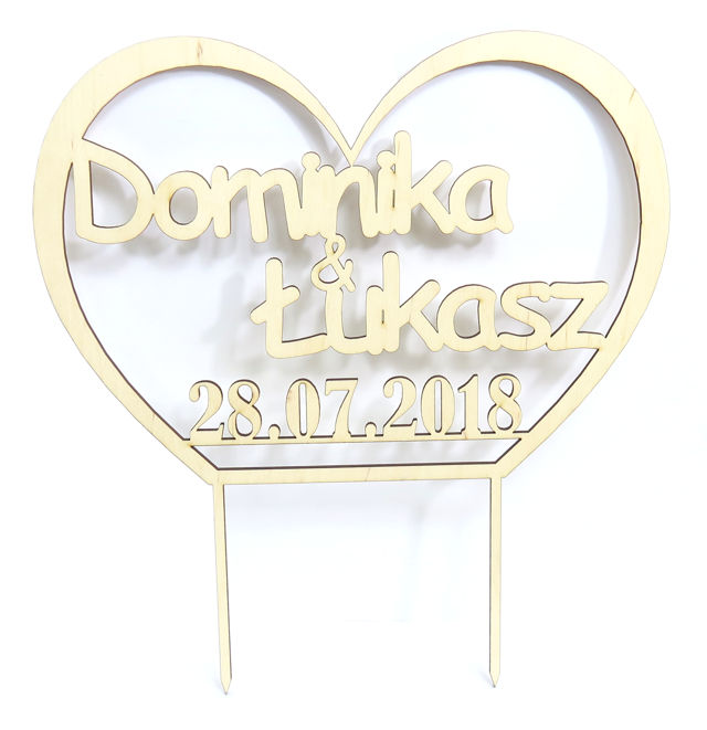 

Dekor Topper Na Ślub Imiona Z Datą W Sercu EV36