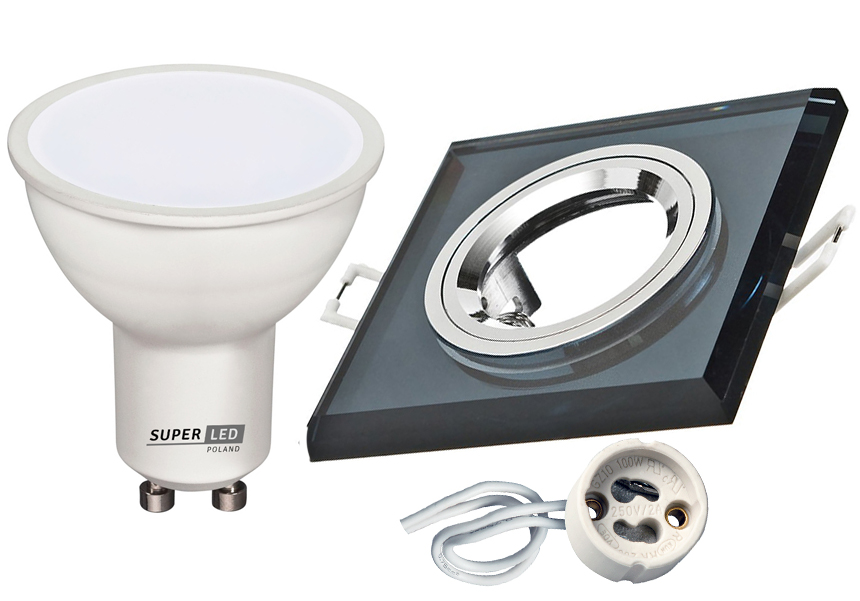 

Zestaw oprawa halogenowa Szklana kw Led GU10 5W