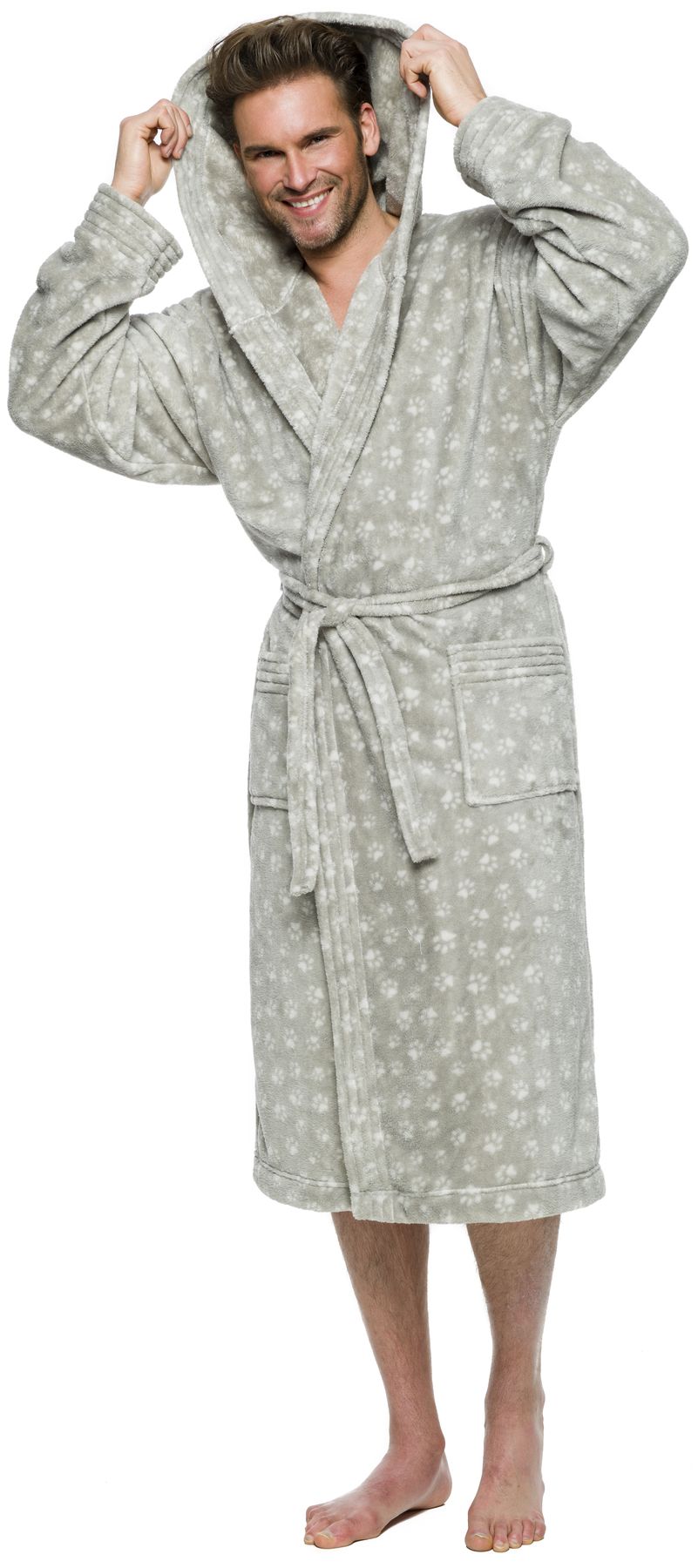 ŁAPKI MIŁY DŁUGI SZLAFROK MĘSKI Z KAPTUREM XL Płeć mężczyzna