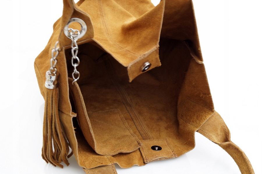 TOREBKA SKÓRZANA zamszowa worek V093 czerwona Głębokość produktu 18 cm