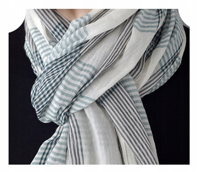 BAWEŁNIANY Długi Szalik Męski Kratę TURKUSOWY BW19