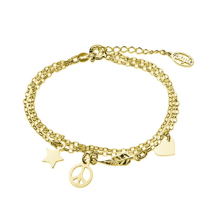 Náramek boho stříbrný, pozlacený