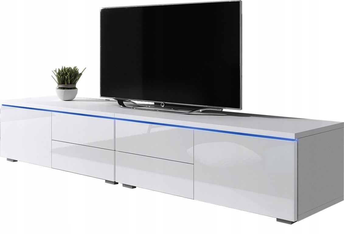 Biała Szafka RTV pod telewizor POŁYSK LED 200cm - 7665713694