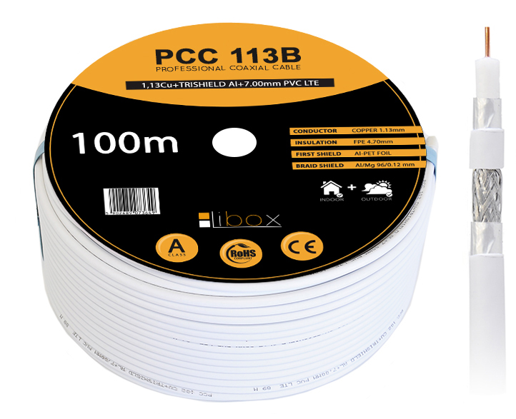 Anténní Koaxiální Kabel PCC113B 1,13 Cu 100 m