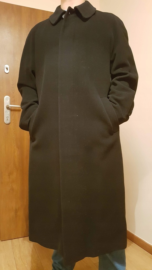 Płaszcz męski elegancki czarny wełna kaszmir L/XL