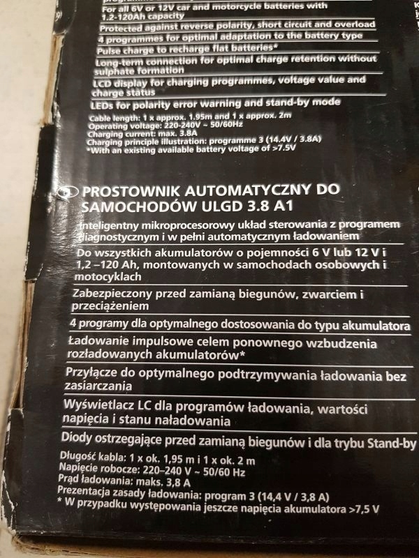 PROSTOWNIK, CAR BATTERY CHARGER ULGD 3.8 A1 7439062104 oficjalne