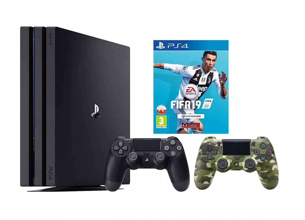 PS4 PRO 1TB+FIFA 19 PL 2 X PAD CUH-7216B+GRATIS