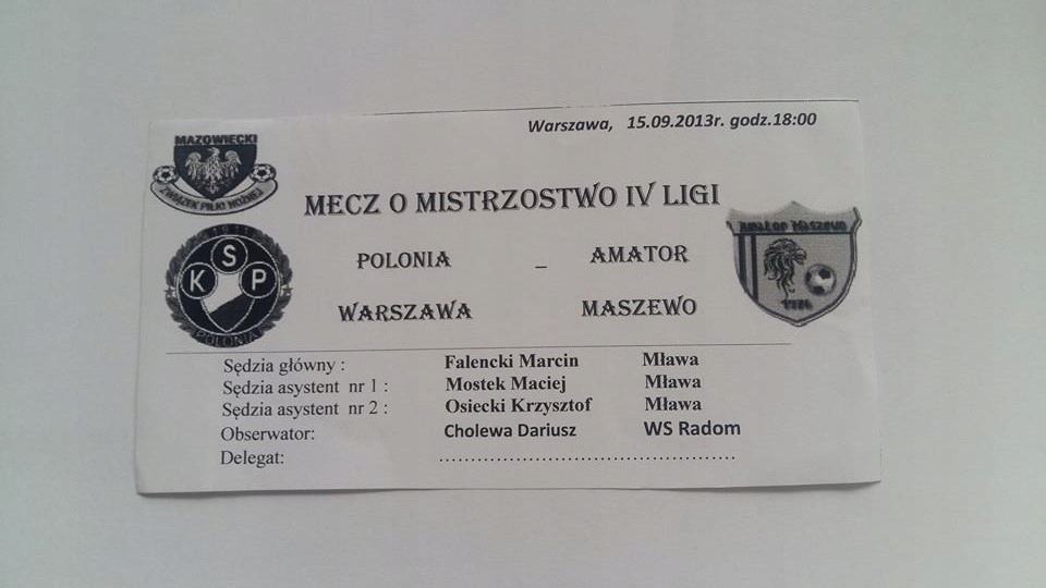 BILET Polonia Warszawa - Amator Maszewo 2013.