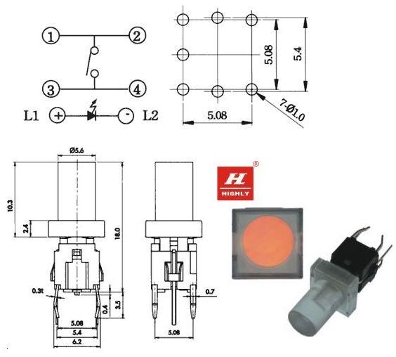 Mikroprzełącznik monostabilny LED czerw/ziel/ 4701