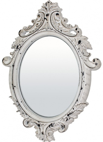 LUSTRO PRZECIERANE OWALNE BIAŁE SHABBY CHIC