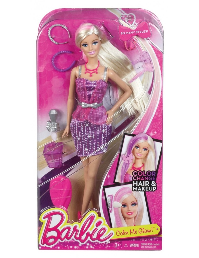 BARBIE KOLOROWE PASEMKA WŁOSY LALKA BDB26
